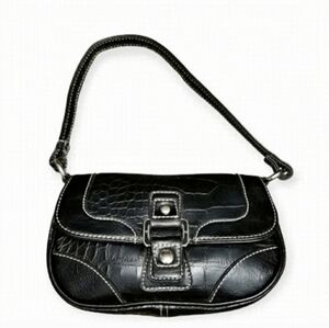 Tommy Hilfiger Vintage Y2K Black Croc Embossed Baguette Bag Shoulder Purse